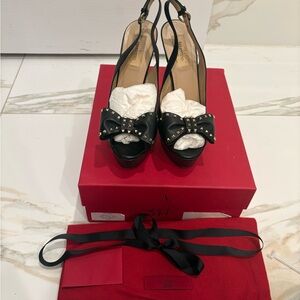 Valentino Black Slingback Heels with Studded Bow Size 37.5
